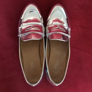 Jcrew mirror silver metallic stacked heel loafers